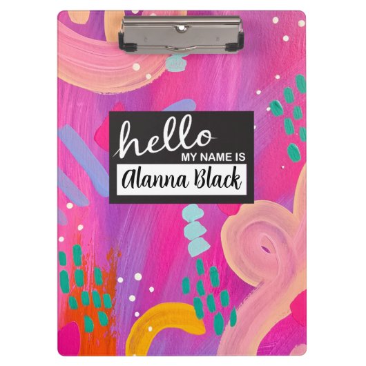 こんにちは私の名前はピンクガーリー抽象芸術美学 クリップボード (正面)