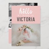 こんにちは私の名前はフォトコラージピンククラウン誕生 案内状 (正面/裏面)