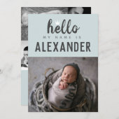 こんにちは私の名前はフォトコラージブルークラウン誕生 案内状 (正面/裏面)