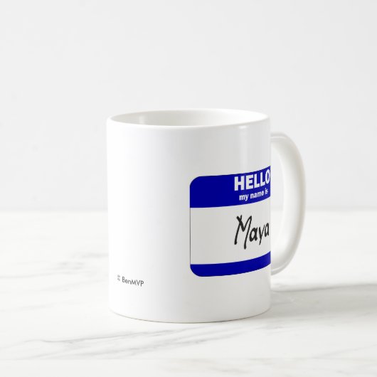 こんにちは私の名前はマヤはです(青い) コーヒーマグカップ (正面右)
