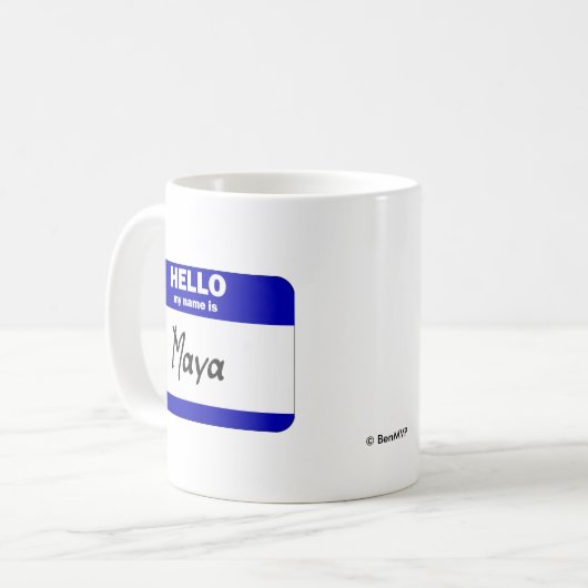 こんにちは私の名前はマヤはです(青い) コーヒーマグカップ (正面左)