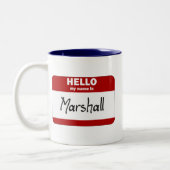 こんにちは私の名前はマーシャルはです(赤い) ツートーンマグカップ (左)