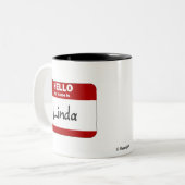 こんにちは私の名前はリンダはです(赤い) ツートーンマグカップ (正面左)