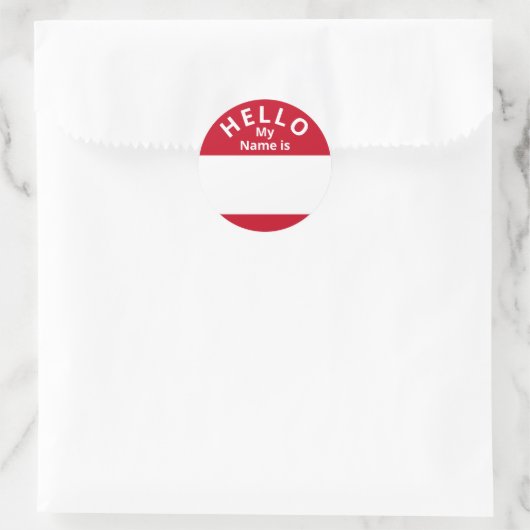 こんにちは私の名前は名前タグ赤と白ステッカーです ラウンドシール (バッグ)