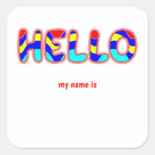 こんにちは私の名前は数々のカラー鮮やか文字 スクエアシール (正面)