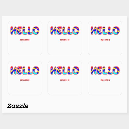 こんにちは私の名前は数々のカラー鮮やか文字 スクエアシール (シート)