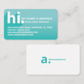 こんにちは私の名前は斜はっきりした線の影ティール（緑がかった色）グラデーション 名刺 (正面/裏面)