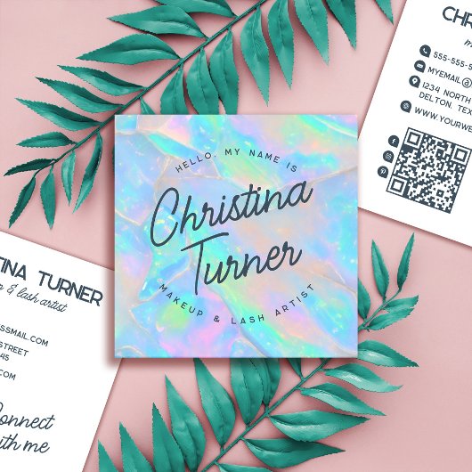 こんにちは私の名前は虹色ホログラフィックオパール スクエア名刺