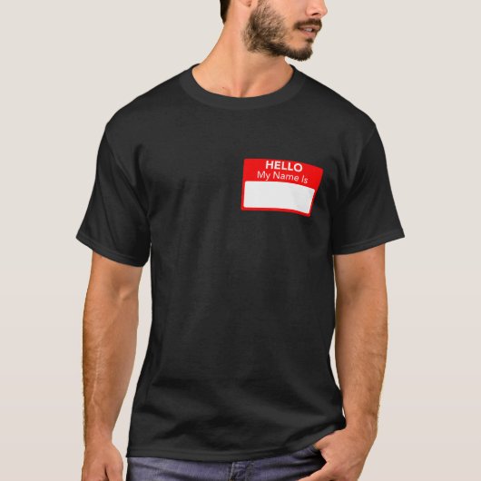 こんにちは私の名前は赤い名前空白のタグのおもしろいノベルティT Tシャツ (正面)