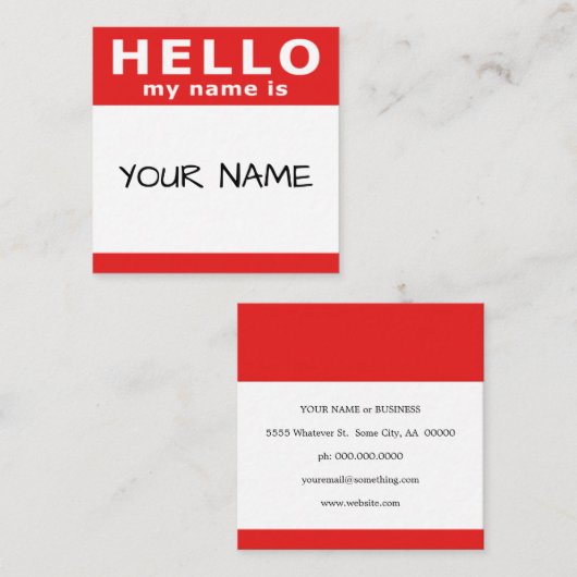 こんにちは私の名前は赤い四角で スクエア名刺 (正面/裏面)