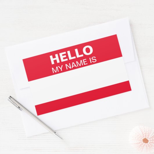 こんにちは私の名前は赤い白のイベントパーティー名タグ 長方形シール (封筒)