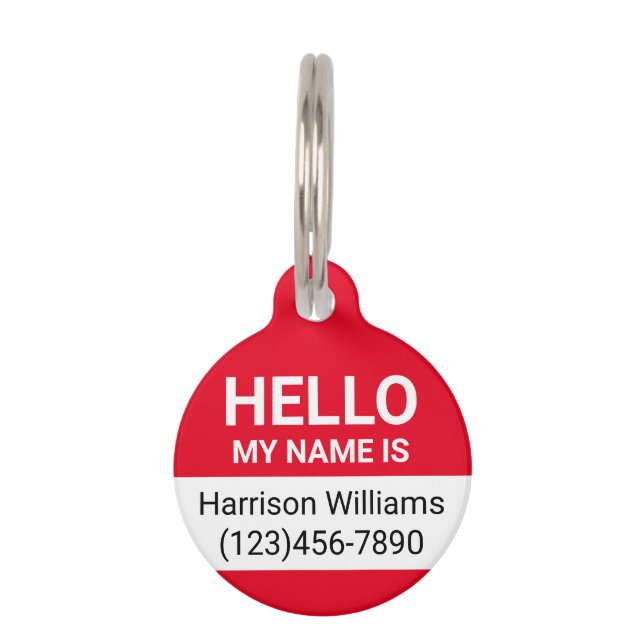 こんにちは私の名前は赤い白の名前をカスタムするモダンかわいい ペット　ネームタグ (正面)