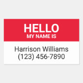 こんにちは私の名前は赤と白の名前をカスタムするIDバッジ 長方形シール (正面)