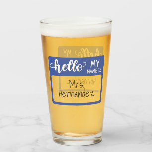 こんにちは私の名前は青の名前タグおもしろい先生オフィス タンブラーグラス