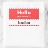 こんにちは私の名前は – ジンガム赤と白 長方形シール (バッグ)