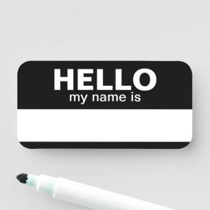 こんにちは私の名前は – Black - Employee Dry Erase 名札