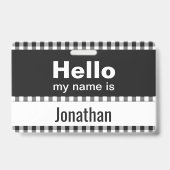 こんにちは私の名前は – gingham黒と白 バッジ (裏面)