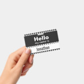 こんにちは私の名前は – gingham黒と白 バッジ (手持ち)