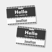 こんにちは私の名前は – gingham黒と白 バッジ (正面＆裏面)