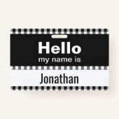 こんにちは私の名前は – gingham黒と白 バッジ (裏面)