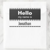 こんにちは私の名前は – gingham黒と白 長方形シール (バッグ)