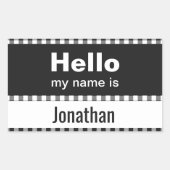 こんにちは私の名前は – gingham黒と白 長方形シール (正面)