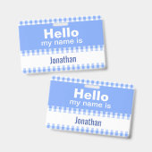 こんにちは私の名前は – gingham blueとwhite バッジ (表裏)