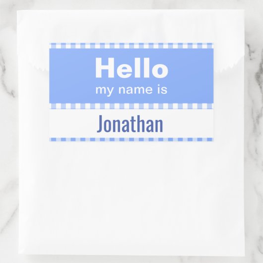 こんにちは私の名前は – gingham blueとwhite 長方形シール (バッグ)