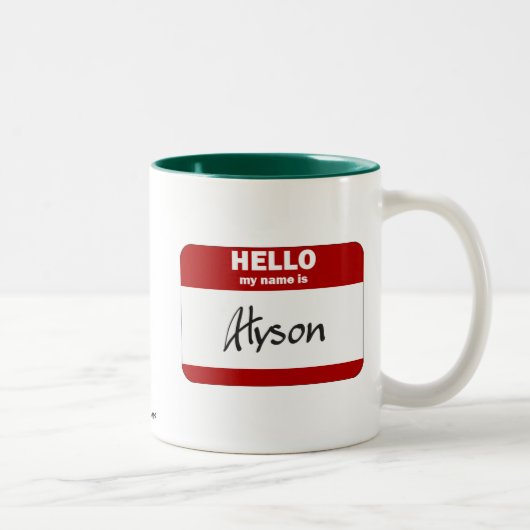 こんにちは私の名前はAlysonはです(赤い) ツートーンマグカップ (右)
