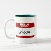 こんにちは私の名前はAlysonはです(赤い) ツートーンマグカップ (左)