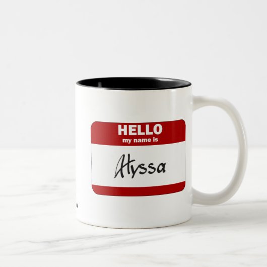 こんにちは私の名前はAlyssaはです(赤い) ツートーンマグカップ (右)