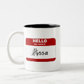 こんにちは私の名前はAlyssaはです(赤い) ツートーンマグカップ (左)