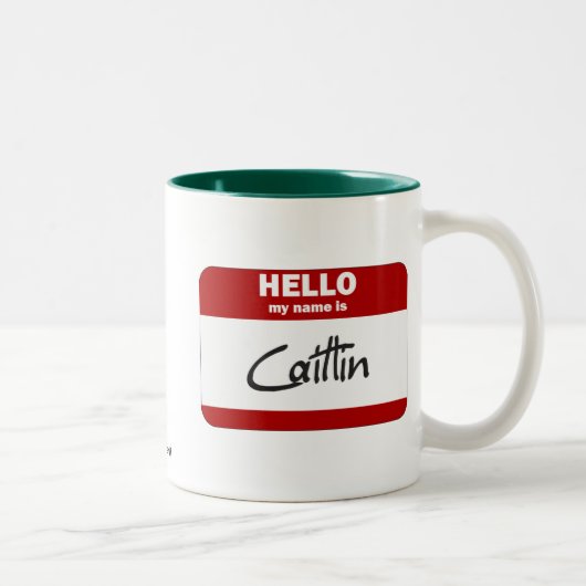 こんにちは私の名前はCaitlinはです(赤い) ツートーンマグカップ (右)