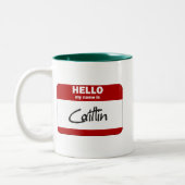 こんにちは私の名前はCaitlinはです(赤い) ツートーンマグカップ (左)