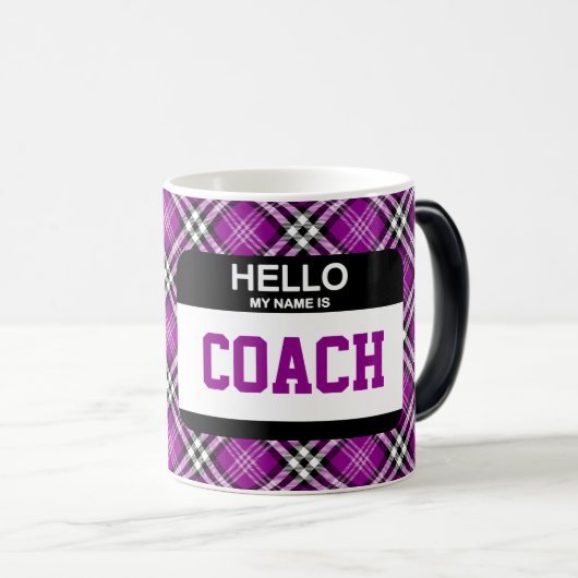 こんにちは私の名前はCOACHスポーツ名タグプレイドパープル モーフィングマグカップ (正面右)