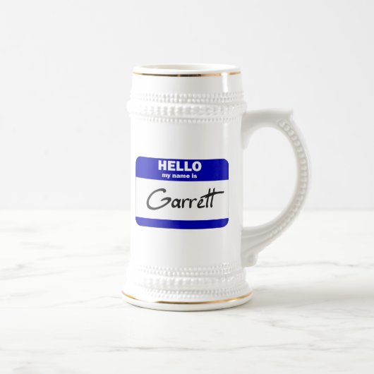 こんにちは私の名前はGarrettはです(青い) ビールジョッキ (右)