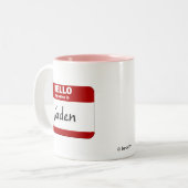 こんにちは私の名前はKadenはです(赤い) ツートーンマグカップ (正面左)