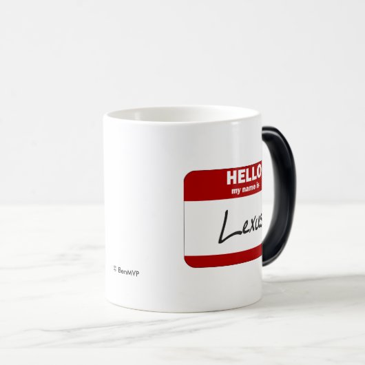 こんにちは私の名前はLexusはです(赤い) モーフィングマグカップ (正面右)
