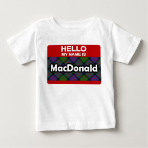 こんにちは私の名前はMacDonaldスコティッシュクランタータンチェック ベビーTシャツ
