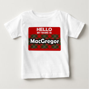 こんにちは私の名前はMacGregorのスコットランドの一族のタータンチェック ベビーTシャツ
