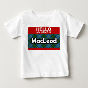 こんにちは私の名前はMacLeodのスコットランドの一族のタータンチェックで ベビーTシャツ