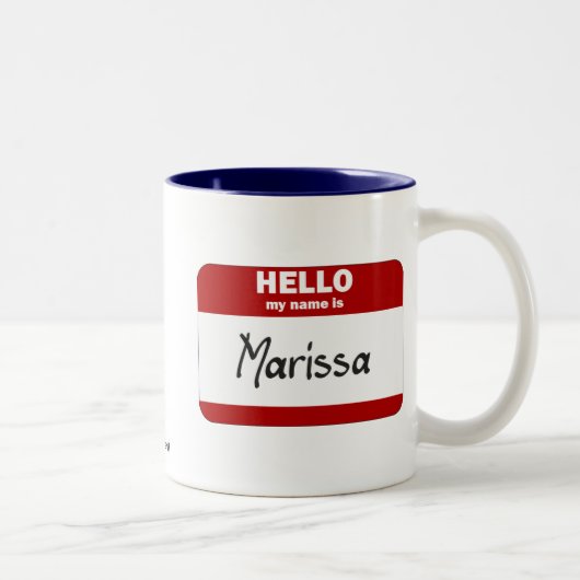 こんにちは私の名前はMarissaはです(赤い) ツートーンマグカップ (右)