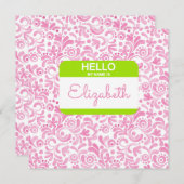 こんにちは私の名前はNametagピンクホワイトグリーン彼女 (正面/裏面)