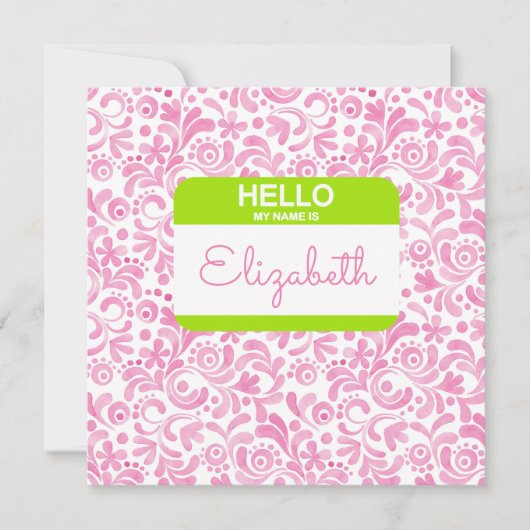 こんにちは私の名前はNametagピンクホワイトグリーン彼女 (正面)