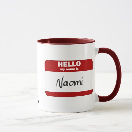 こんにちは私の名前はNaomiはです(赤い) マグカップ (右)