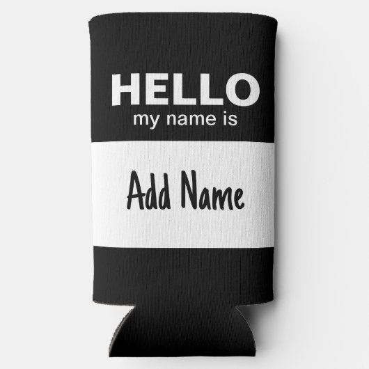 こんにちは私の名前 – クラシック追加文字白黒 スリム缶クーラー (裏面)