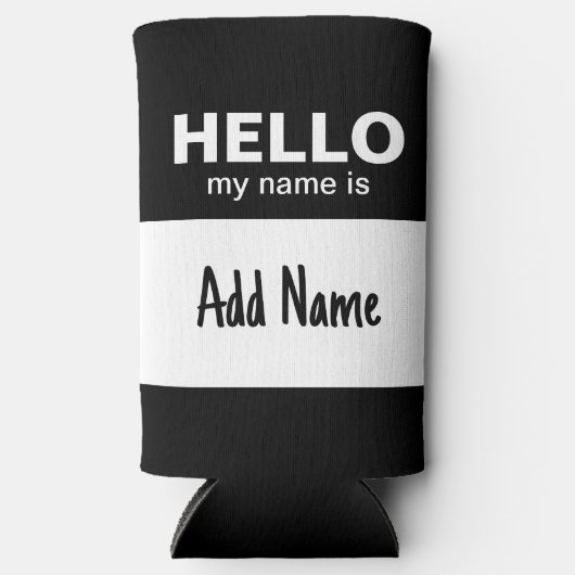 こんにちは私の名前 – クラシック追加文字白黒 スリム缶クーラー (正面)