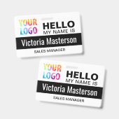 こんにちは私の名前 – ビジネスカスタム従業員名 バッジ (正面＆裏面)
