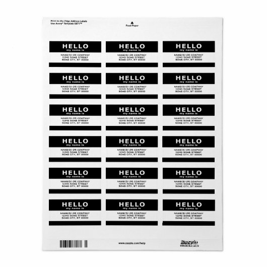 こんにちは私の名前： ラベル (フルシート)