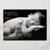 こんにちは私の名前__写真フォイル誕生のお知らせ 箔招待状 (正面)